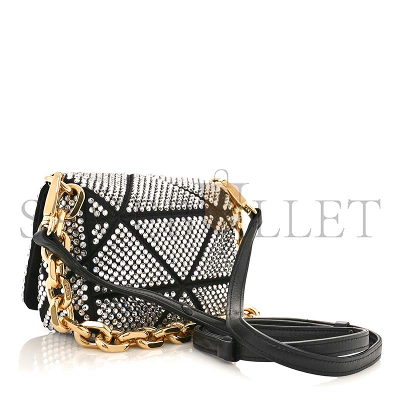 PRADA CRYSTAL MINI BAG WITH CHAIN BLACK 1BD329 (17*11.5*6cm)